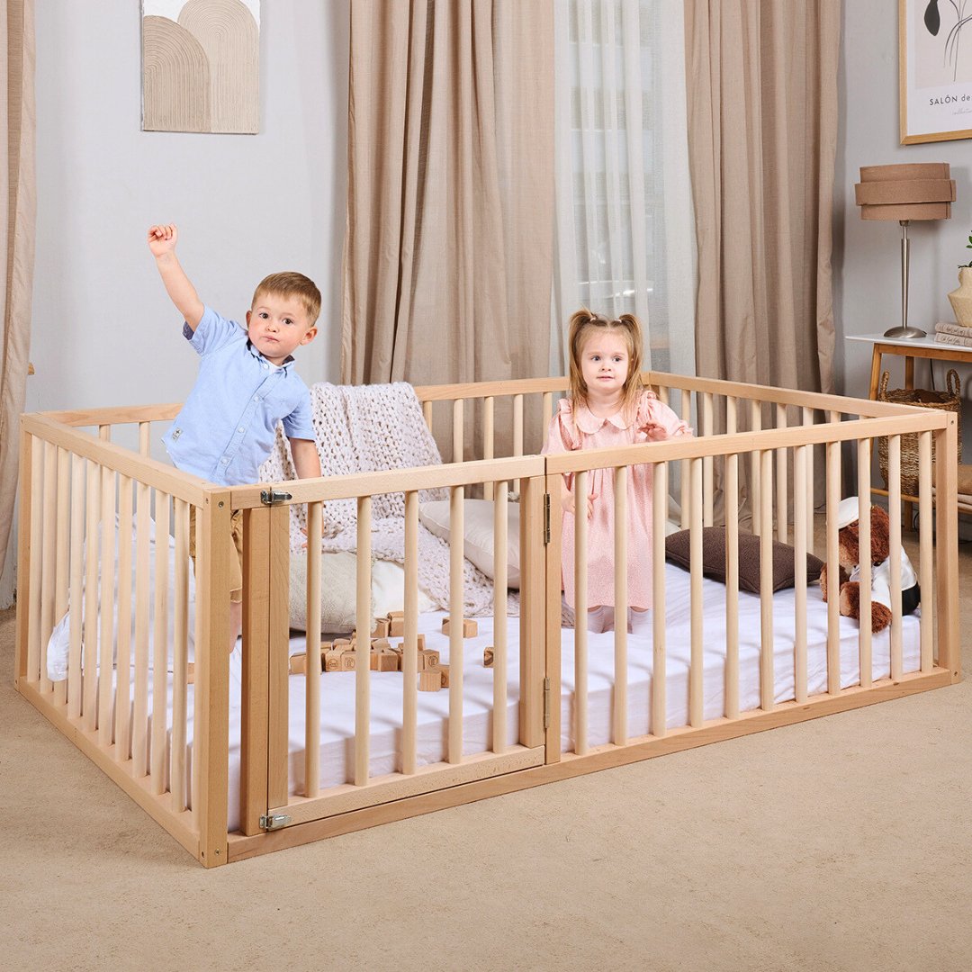 Montessori Floor Bed Frame for Toddlers with Fence