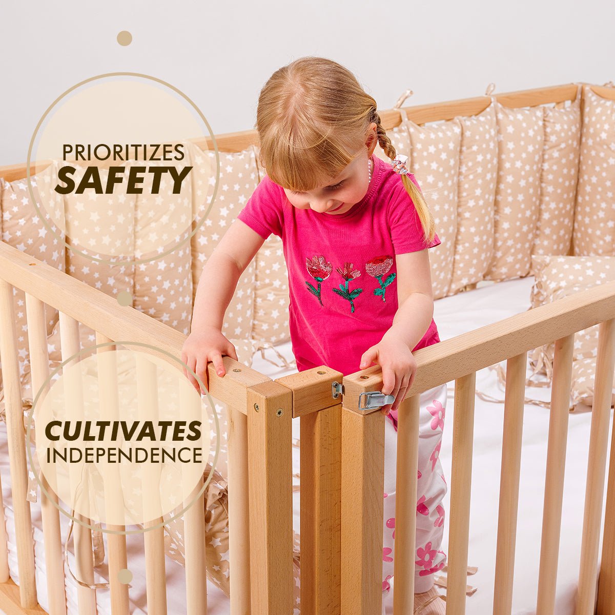 Montessori Floor Bed Frame for Toddlers with Fence
