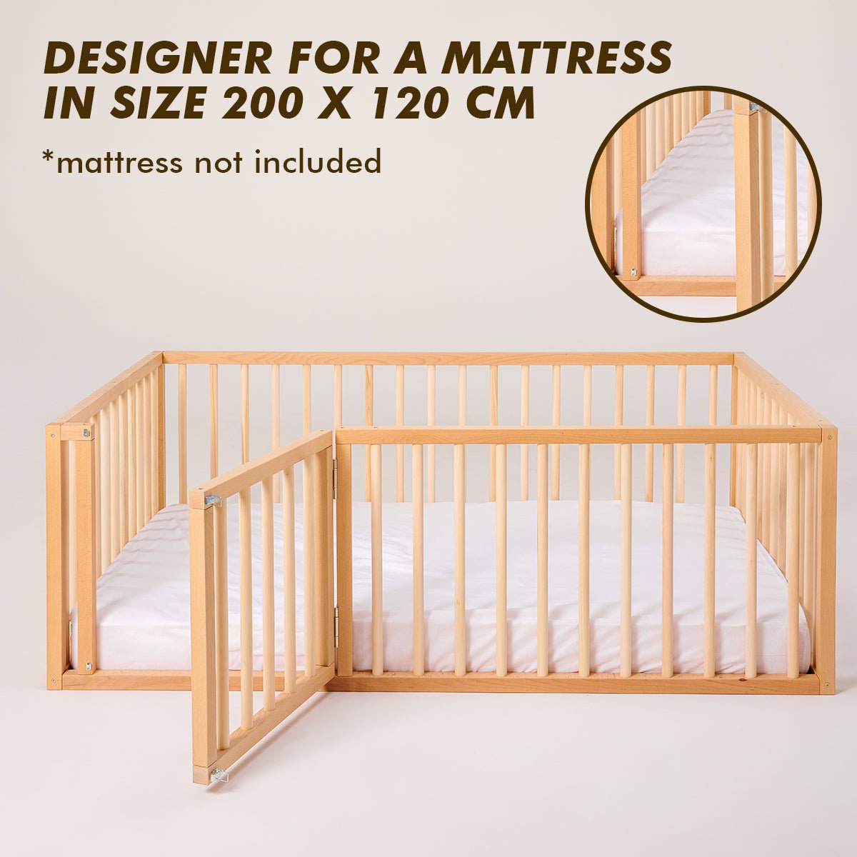 Montessori Floor Bed Frame for Toddlers with Fence