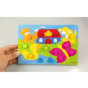 Montessori Cartoon Animal Educational Wooden Beaded Geometry  Digital Clock Puzzles Matching Clock Toy For Children