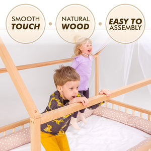 Montessori House Bed for Kids with Fence