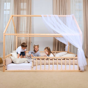 Montessori House Bed for Kids with Fence