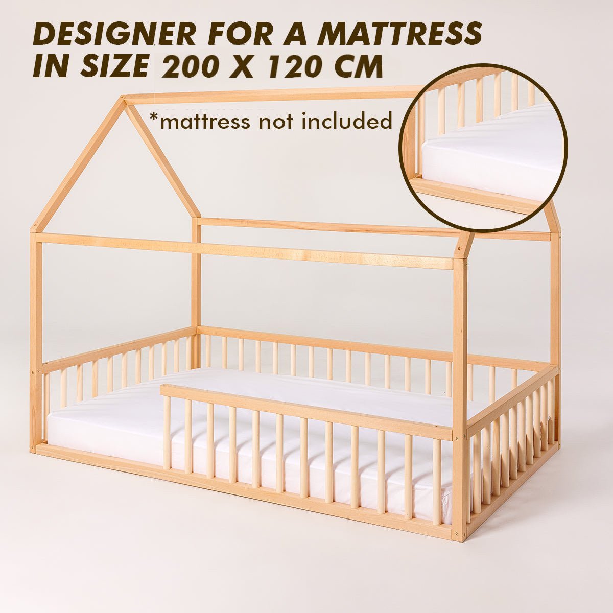 Montessori House Bed for Kids with Fence