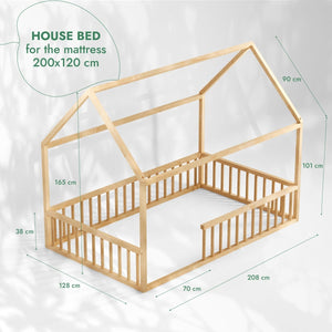 Montessori House Bed for Kids with Fence