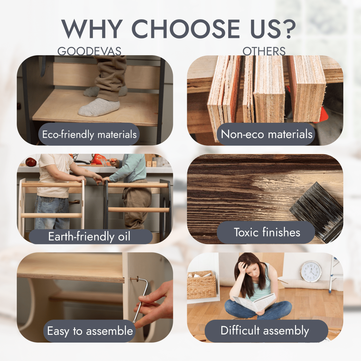 Stable Montessori Tower: Wooden Growing Chair - Ivory