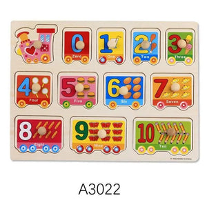Montessori Wooden Puzzles Hand Grab Boards Toys Tangram Baby Educational Toys Cartoon Vehicle Animals Fruits 3D Puzzles