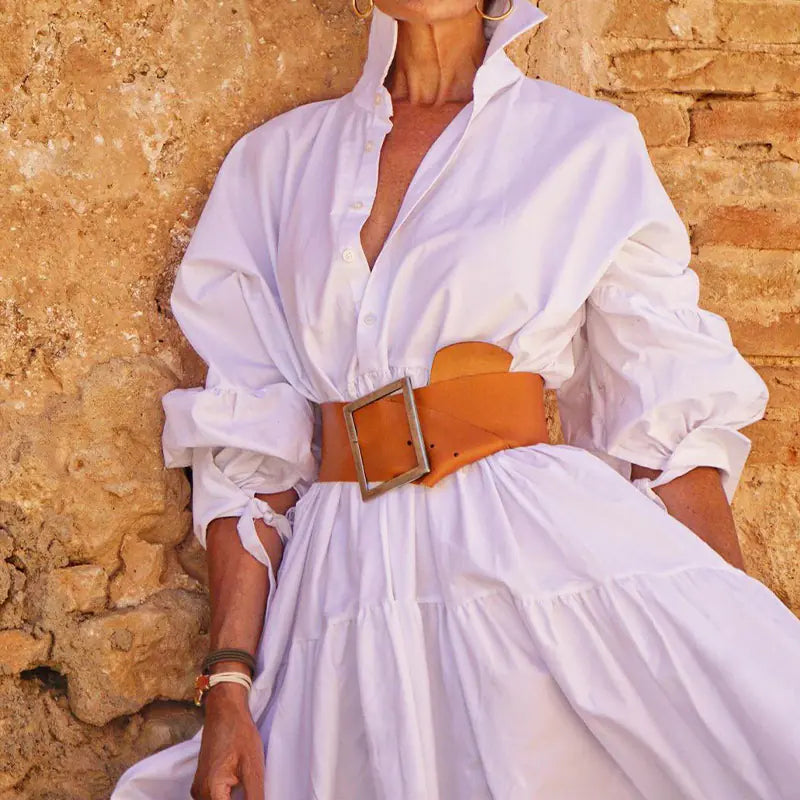 Elegant Women's Long-sleeved Lapel Dress