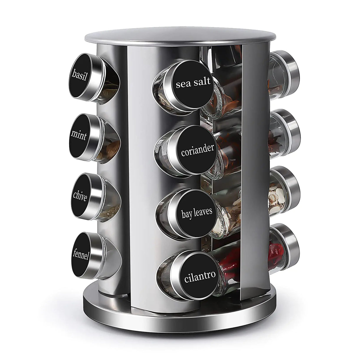 DOUBLE 2 C Revolving Countertop Spice Rack Stainless Steel Seasoning Storage OrganizationSpice Carousel Tower for Kitchen Set of 16 Jars (16Jars)