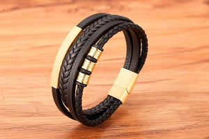 Multi-layer Leather Bracelet Stainless Steel Metal Luxury Bangles For Men Charm Accessories Mens New Magnetic Clasp Multi-Layer Braided Leather Brown And Black Bracelets