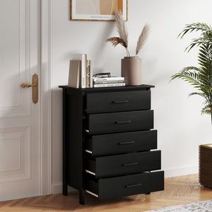 Modern 5-Drawer Multipurpose Chest Dresser with Metal Handles-Black