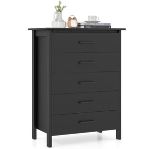 Modern 5-Drawer Multipurpose Chest Dresser with Metal Handles-Black