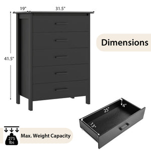 Modern 5-Drawer Multipurpose Chest Dresser with Metal Handles-Black