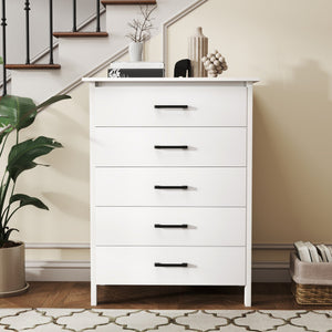 Modern 5-Drawer Multipurpose Chest Dresser with Metal Handles-White