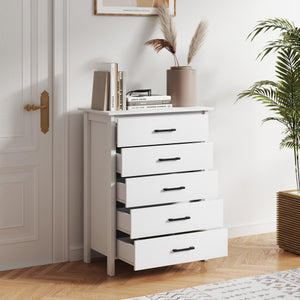 Modern 5-Drawer Multipurpose Chest Dresser with Metal Handles-White
