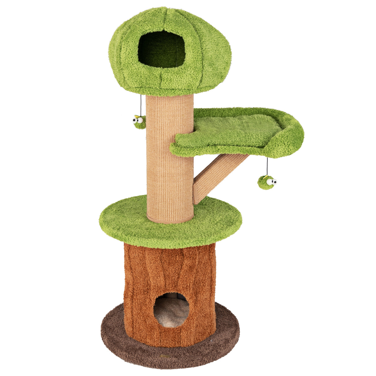 Mushroom Cat Tree for Indoor Cats with 2 Cute Condos Plush Perch and Teasing Balls-Green