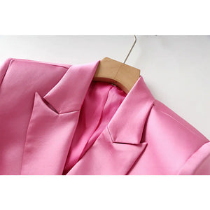 Fashionable Pink Satin Suit Jacket and Skirt Set
