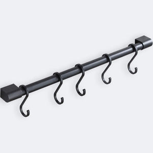 MIAOHUI Kitchen Rail with Hooks Pan and Pot Hangers for Kitchen Wall Mount Kitchen Utensil Rack with Removable S Hook Aluminum (17.3inch_Black_5Hooks)