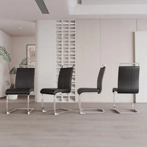 Modern Dining Chairs,PU Faux Leather High Back Upholstered Side Chair With C-shaped Tube Plating Metal Legs For Dining Room Kitchen Vanity Patio Club Guest Office Chair Set Of 4