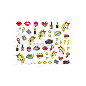 Nail Art Stickers Red Lips Nails Decals Sticker Hot Sexy Girl Tip Back Glue Decal Cool Lollipop Self Adhesive Acrylic Tips Tool Decoration White Feather Lace Flower Leaf Carving Design Exquisite Pattern Nail Art Supplies Self-Adhesive Nail