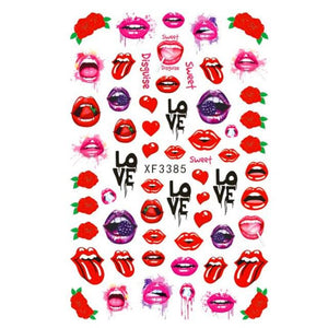 Nail Art Stickers Red Lips Nails Decals Sticker Hot Sexy Girl Tip Back Glue Decal Cool Lollipop Self Adhesive Acrylic Tips Tool Decoration White Feather Lace Flower Leaf Carving Design Exquisite Pattern Nail Art Supplies Self-Adhesive Nail