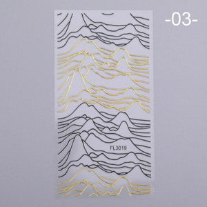 Nail Strip Stickers Black Gold Rose Gold Silver Metal Strip Tape Nail Art Adhesive Foil Tips Nail Sticker Decals Metallic Curve Strip Line Nail Decal Self-Adhesive 3D Wave Design Decoration for Women Girls Tape Nail Art Stickers Decal Decoration