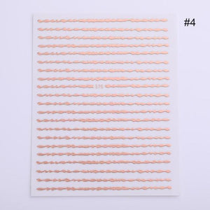 Nail Strip Stickers Black Gold Rose Gold Silver Metal Strip Tape Nail Art Adhesive Foil Tips Nail Sticker Decals Metallic Curve Strip Line Nail Decal Self-Adhesive 3D Wave Design Decoration for Women Girls Tape Nail Art Stickers Decal Decoration