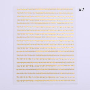 Nail Strip Stickers Black Gold Rose Gold Silver Metal Strip Tape Nail Art Adhesive Foil Tips Nail Sticker Decals Metallic Curve Strip Line Nail Decal Self-Adhesive 3D Wave Design Decoration for Women Girls Tape Nail Art Stickers Decal Decoration