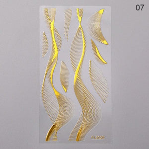 Nail Strip Stickers Black Gold Rose Gold Silver Metal Strip Tape Nail Art Adhesive Foil Tips Nail Sticker Decals Metallic Curve Strip Line Nail Decal Self-Adhesive 3D Wave Design Decoration for Women Girls Tape Nail Art Stickers Decal Decoration