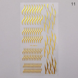 Nail Strip Stickers Black Gold Rose Gold Silver Metal Strip Tape Nail Art Adhesive Foil Tips Nail Sticker Decals Metallic Curve Strip Line Nail Decal Self-Adhesive 3D Wave Design Decoration for Women Girls Tape Nail Art Stickers Decal Decoration