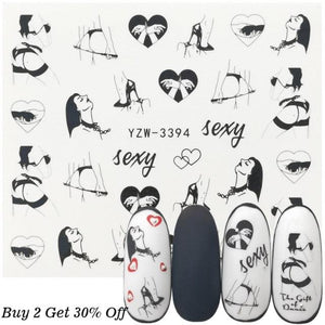 Nail Watermark Decals Sexy lips Middle finger Sexy girl Water Transfer Slider Russia Words Manicure Tattoos Sliders For Manicure Women Kids Girls Manicure Decoration Nail Art Supplies 3D Self-Adhesive Nail Decals Designer Nail Stickers for Acrylic Nails