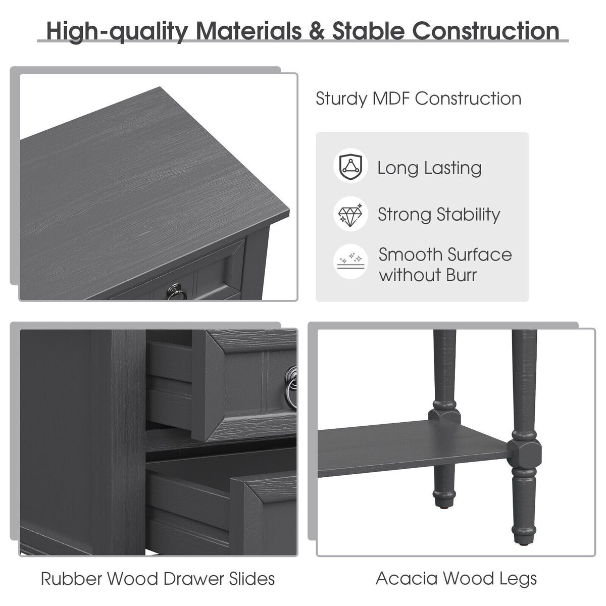 Narrow Console Table with 3 Storage Drawers and Open Bottom Shelf-Gray