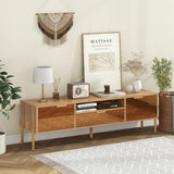 Mirrored TV Stand for TV up to 65 Inch with Spacious Tabletop and 2 Storage Cabinets-Natural