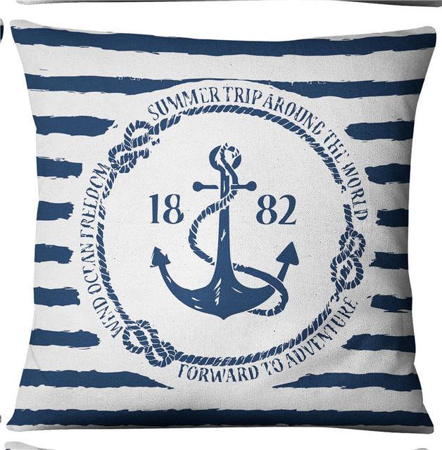 Navigation Navy Blue Nautical Shell Starfish Linen Pillow Cover Blue Anchor Navigation Anchor Sailboat Pillowcase Marine Cushion Cover Sofa Home Decorative Cushion Cover For Home