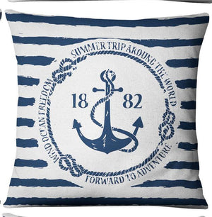 Navigation Navy Blue Nautical Shell Starfish Linen Pillow Cover Blue Anchor Navigation Anchor Sailboat Pillowcase Marine Cushion Cover Sofa Home Decorative Cushion Cover For Home