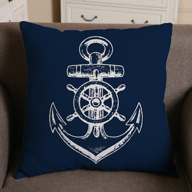 Navigation Navy Blue Nautical Shell Starfish Linen Pillow Cover Blue Anchor Navigation Anchor Sailboat Pillowcase Marine Cushion Cover Sofa Home Decorative Cushion Cover For Home