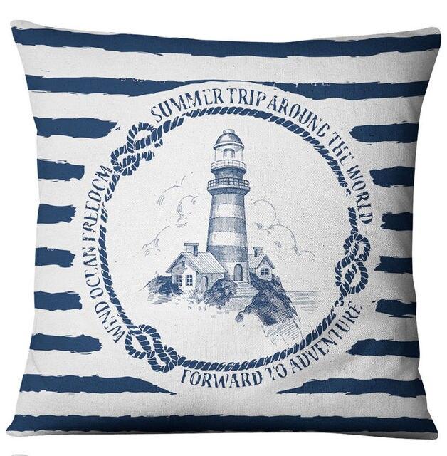 Navigation Navy Blue Nautical Shell Starfish Linen Pillow Cover Blue Anchor Navigation Anchor Sailboat Pillowcase Marine Cushion Cover Sofa Home Decorative Cushion Cover For Home