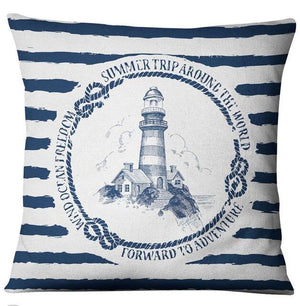 Navigation Navy Blue Nautical Shell Starfish Linen Pillow Cover Blue Anchor Navigation Anchor Sailboat Pillowcase Marine Cushion Cover Sofa Home Decorative Cushion Cover For Home