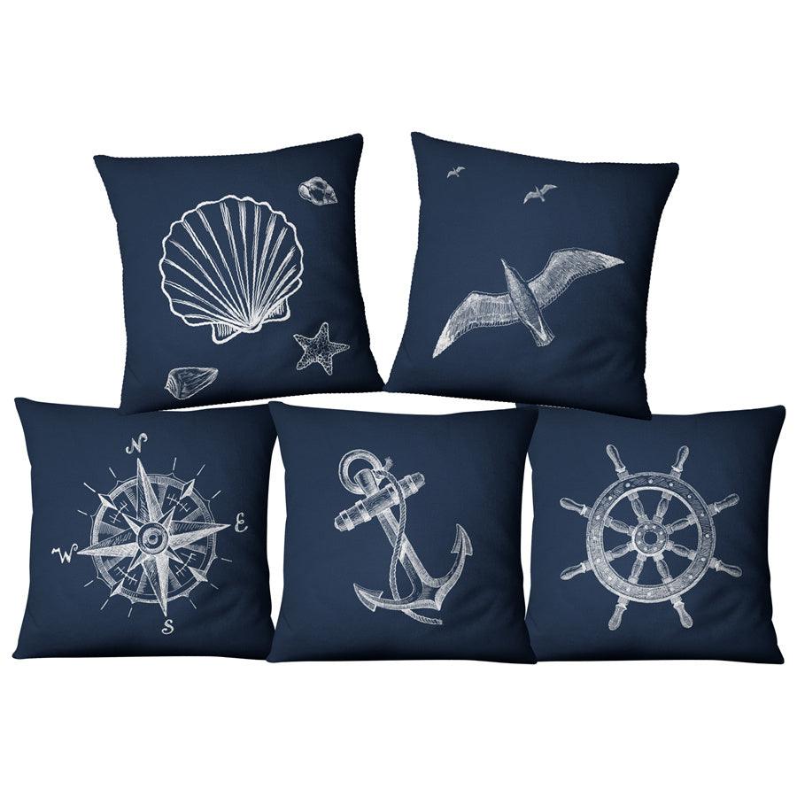 Navigation Navy Blue Nautical Shell Starfish Linen Pillow Cover Blue Anchor Navigation Anchor Sailboat Pillowcase Marine Cushion Cover Sofa Home Decorative Cushion Cover For Home
