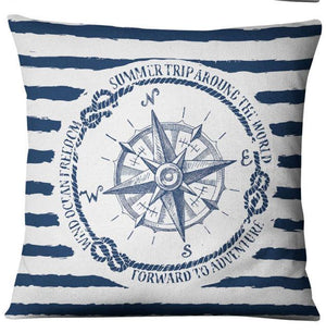 Navigation Navy Blue Nautical Shell Starfish Linen Pillow Cover Blue Anchor Navigation Anchor Sailboat Pillowcase Marine Cushion Cover Sofa Home Decorative Cushion Cover For Home