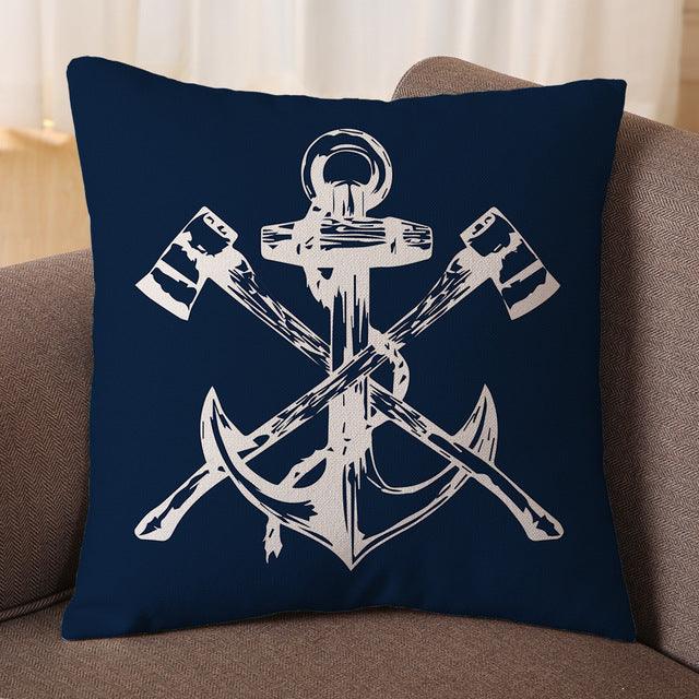 Navigation Navy Blue Nautical Shell Starfish Linen Pillow Cover Blue Anchor Navigation Anchor Sailboat Pillowcase Marine Cushion Cover Sofa Home Decorative Cushion Cover For Home