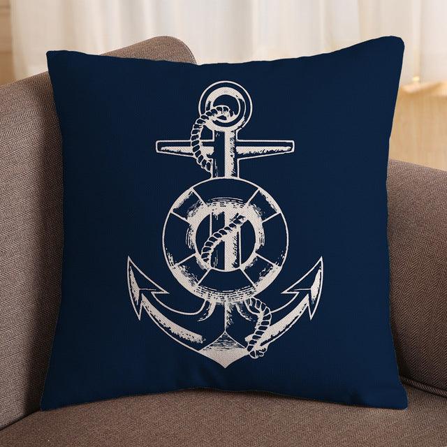 Navigation Navy Blue Nautical Shell Starfish Linen Pillow Cover Blue Anchor Navigation Anchor Sailboat Pillowcase Marine Cushion Cover Sofa Home Decorative Cushion Cover For Home