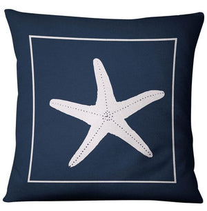 Navigation Navy Blue Nautical Shell Starfish Linen Pillow Cover Blue Anchor Navigation Anchor Sailboat Pillowcase Marine Cushion Cover Sofa Home Decorative Cushion Cover For Home