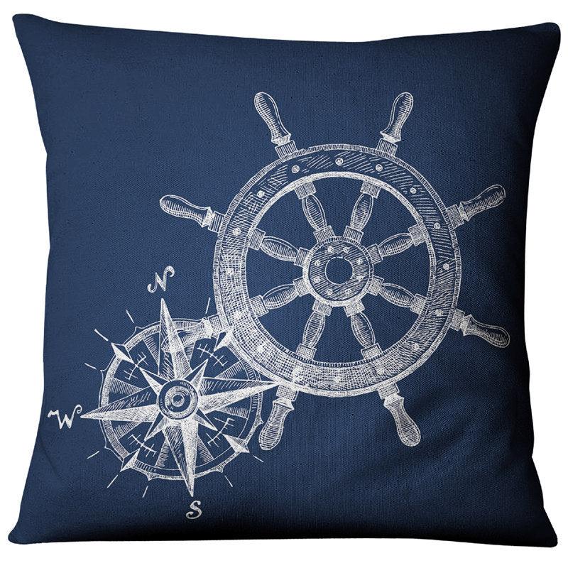 Navigation Navy Blue Nautical Shell Starfish Linen Pillow Cover Blue Anchor Navigation Anchor Sailboat Pillowcase Marine Cushion Cover Sofa Home Decorative Cushion Cover For Home