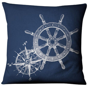 Navigation Navy Blue Nautical Shell Starfish Linen Pillow Cover Blue Anchor Navigation Anchor Sailboat Pillowcase Marine Cushion Cover Sofa Home Decorative Cushion Cover For Home