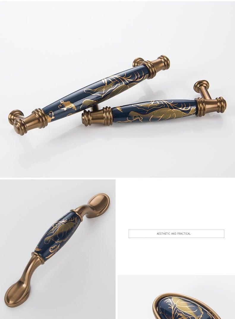 Navy Blue Ceramic Door Handles European Antique Furniture Handles Drawer Pulls Kitchen Cabinet Knobs And Handles Entry Door Handle With Door Lever For Right And Left Sided Doors