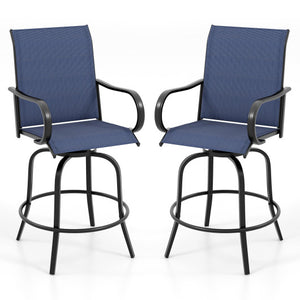 2 Pieces 360 Rotating Bar Stool Set with Armrests for Patio-Navy