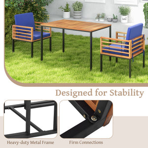 3 Pieces Outdoor Dining Set with 2 Acacia Wood Armchairs and Dining Table-Navy