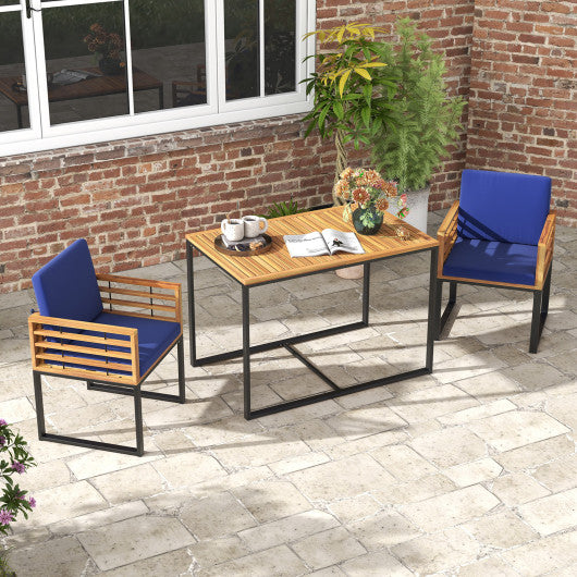 3 Pieces Outdoor Dining Set with 2 Acacia Wood Armchairs and Dining Table-Navy