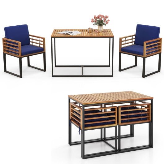 3 Pieces Outdoor Dining Set with 2 Acacia Wood Armchairs and Dining Table-Navy