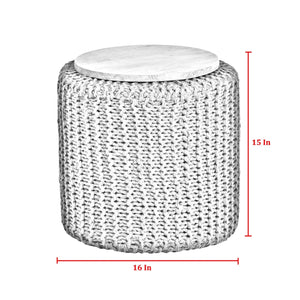 Urijah Hand Knitted, Wooden Tray Pouf